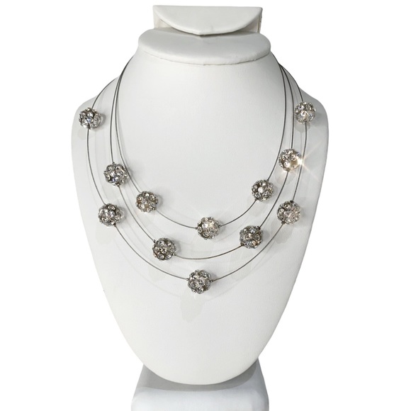 Floating Crystal Ball wire Necklace, Transparent Lucite, Genuine Crystals, new - Picture 6 of 8